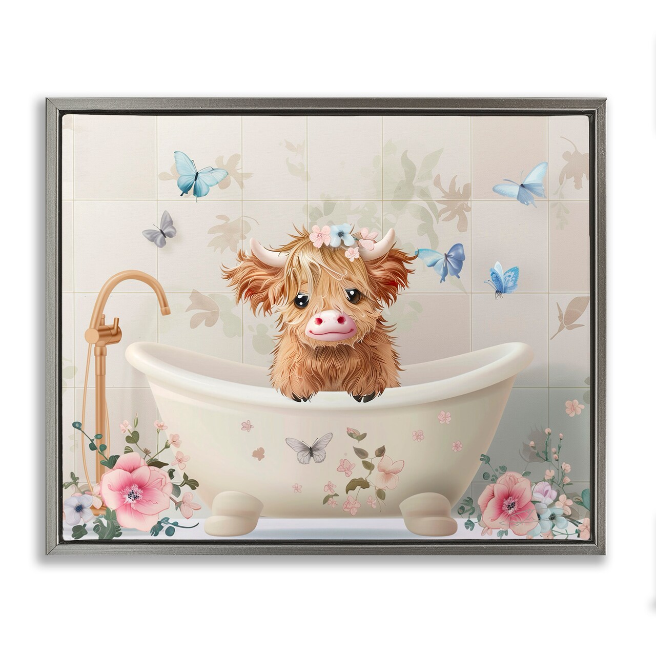 Stupell Industries Baby Cattle in Floral Tub Floating Frame, design by Shawna Stewart